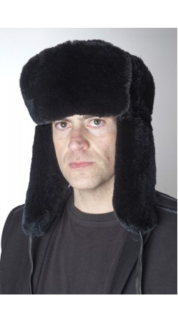 Black rex rabbit fur hat Russian style
